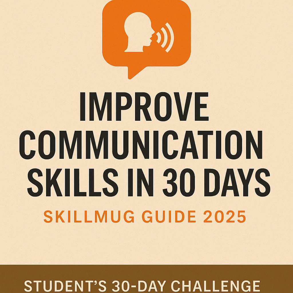 Improve Communication Skills in 30 Days – SkillMug Guide 2025 | Hindi Student Communication Challenge Poster